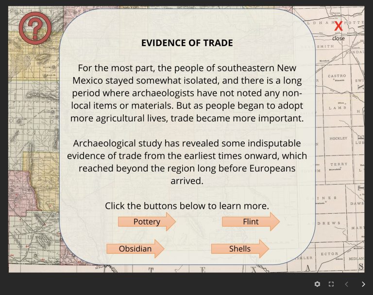 Interactive content about trade conducted among archaic peoples in SE NM.